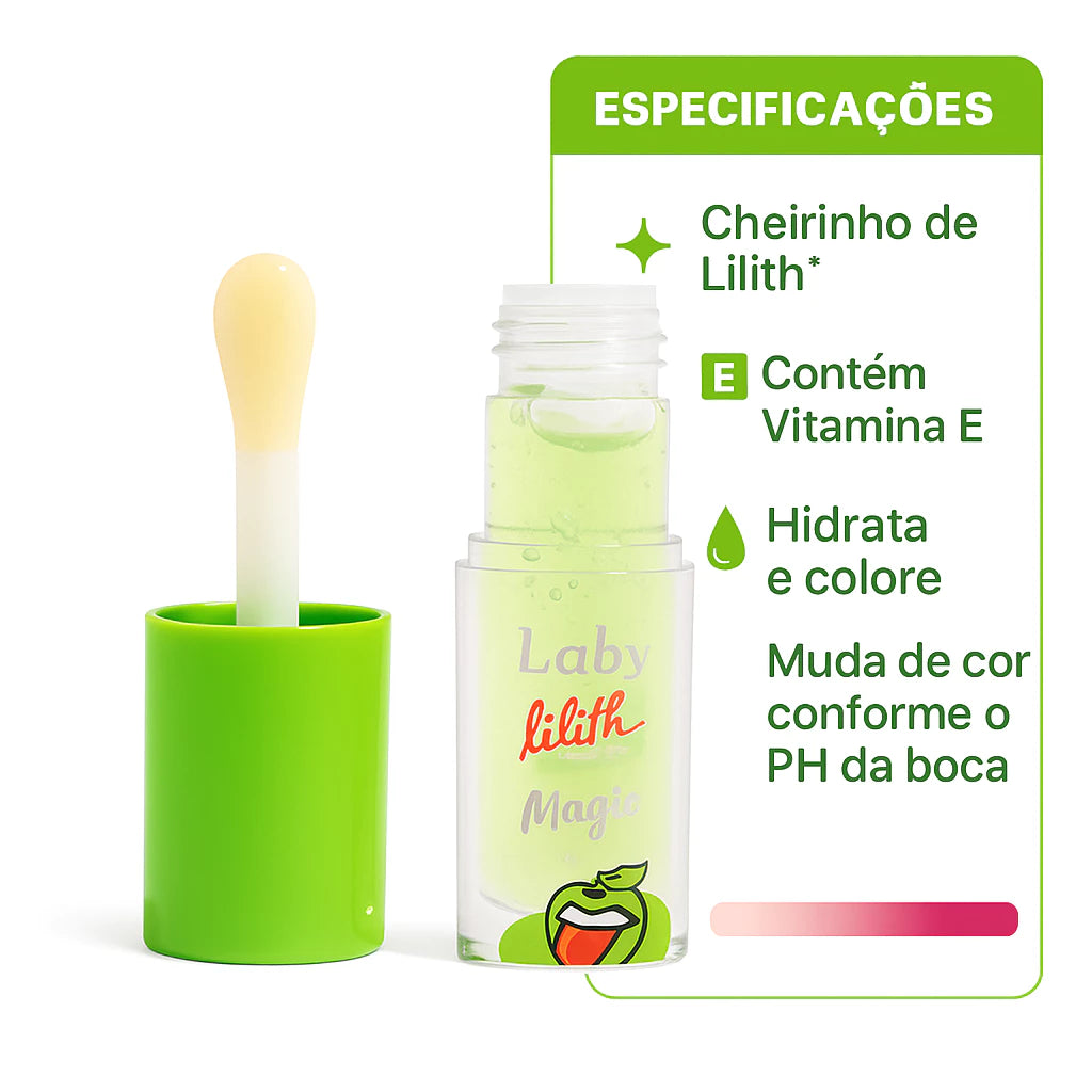 Lip Oil Magic Maçã Verde Laby Bala Lilith Laby pH 4ml - Reage com pH da Boca - ENVIO RÁPIDO