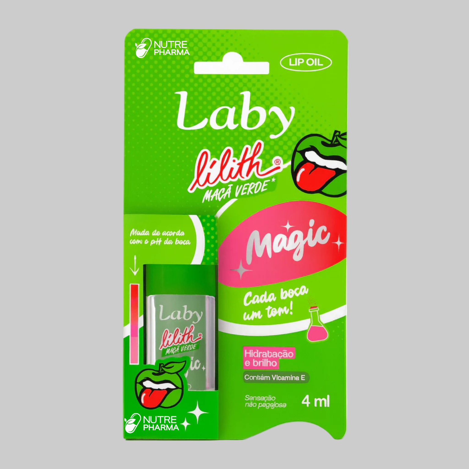 Lip Oil Magic Maçã Verde Laby Bala Lilith Laby pH 4ml - Reage com pH da Boca - ENVIO RÁPIDO
